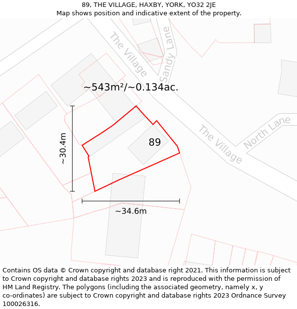 89, THE VILLAGE, HAXBY, YORK, YO32 2JE: Plot and title map