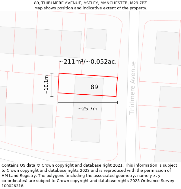 89, THIRLMERE AVENUE, ASTLEY, MANCHESTER, M29 7PZ: Plot and title map