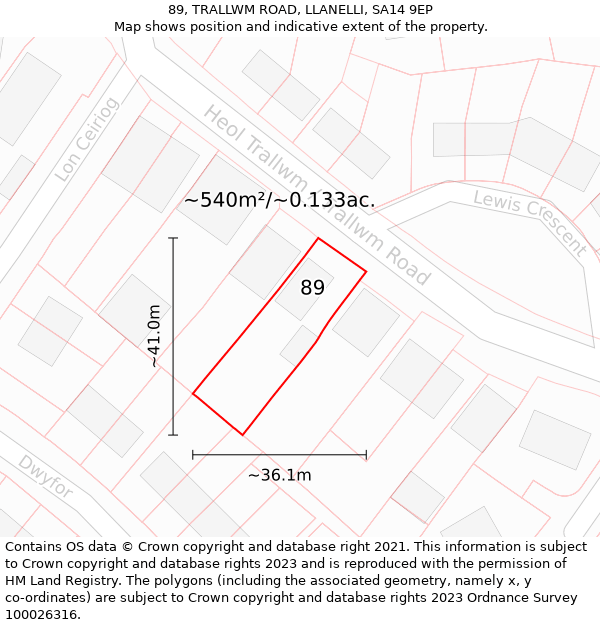 89, TRALLWM ROAD, LLANELLI, SA14 9EP: Plot and title map