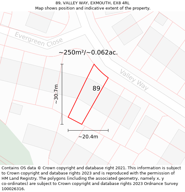 89, VALLEY WAY, EXMOUTH, EX8 4RL: Plot and title map