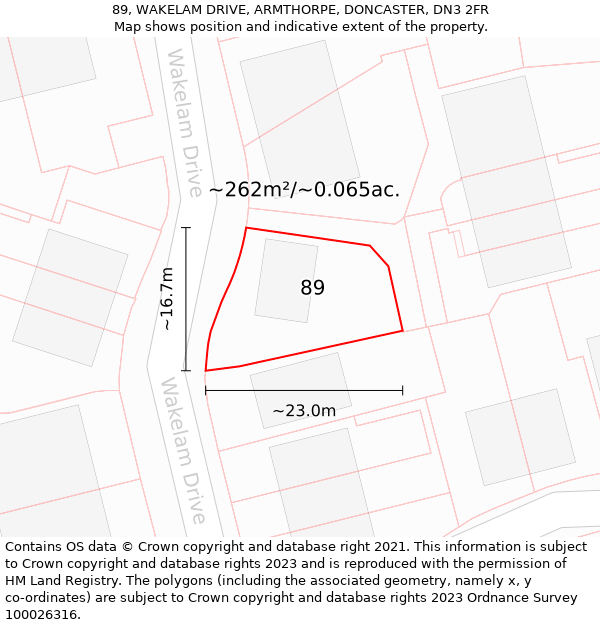 89, WAKELAM DRIVE, ARMTHORPE, DONCASTER, DN3 2FR: Plot and title map