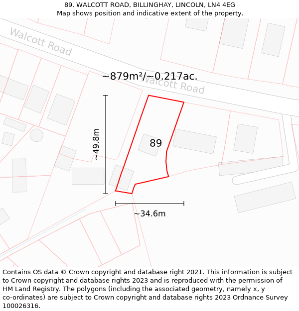 89, WALCOTT ROAD, BILLINGHAY, LINCOLN, LN4 4EG: Plot and title map