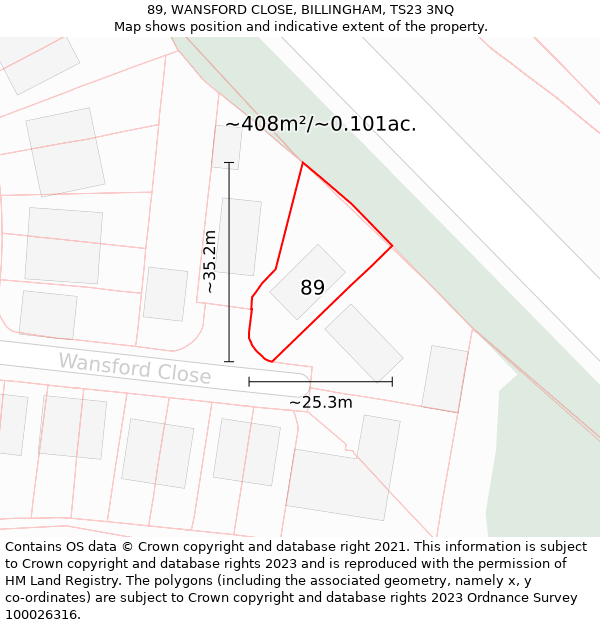 89, WANSFORD CLOSE, BILLINGHAM, TS23 3NQ: Plot and title map