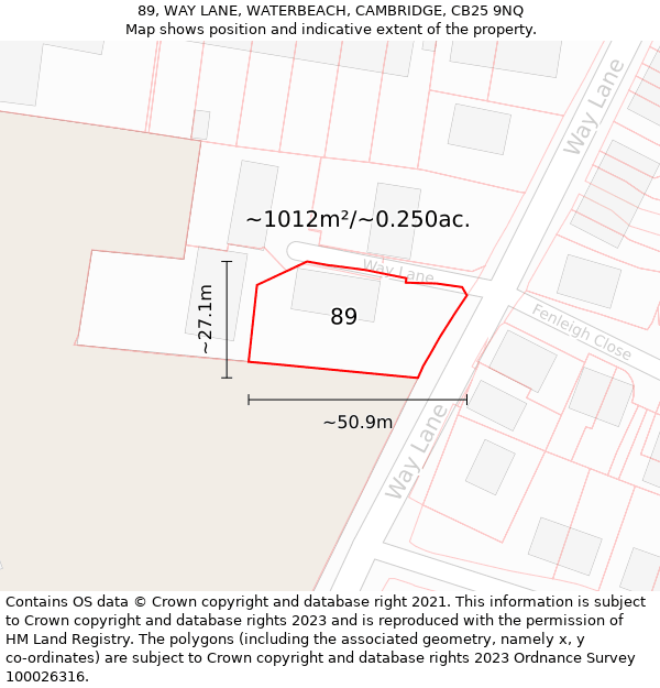 89, WAY LANE, WATERBEACH, CAMBRIDGE, CB25 9NQ: Plot and title map