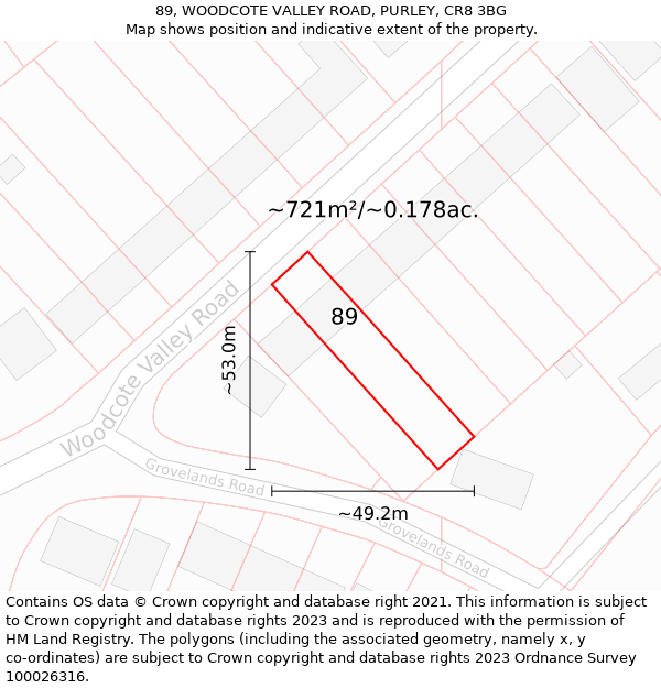 89, WOODCOTE VALLEY ROAD, PURLEY, CR8 3BG: Plot and title map