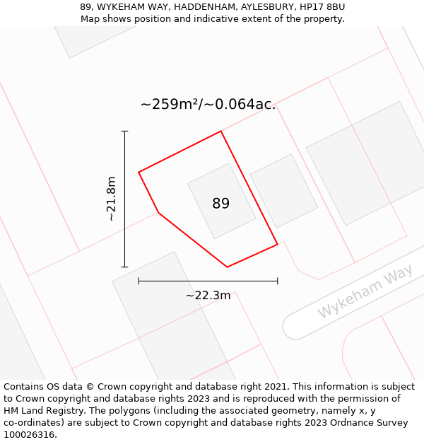 89, WYKEHAM WAY, HADDENHAM, AYLESBURY, HP17 8BU: Plot and title map