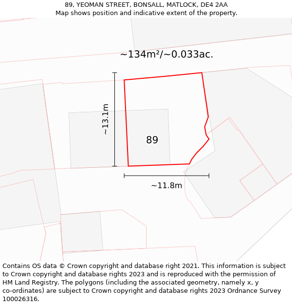 89, YEOMAN STREET, BONSALL, MATLOCK, DE4 2AA: Plot and title map