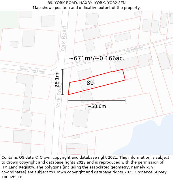 89, YORK ROAD, HAXBY, YORK, YO32 3EN: Plot and title map