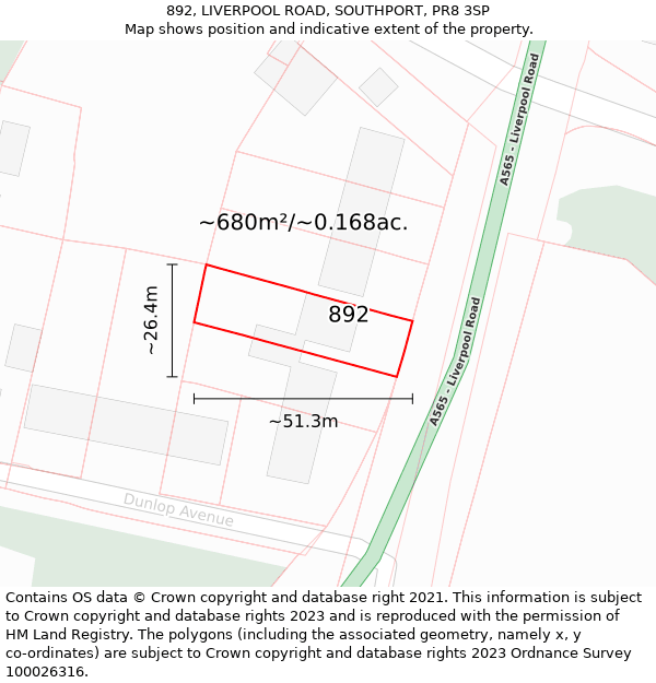 892, LIVERPOOL ROAD, SOUTHPORT, PR8 3SP: Plot and title map