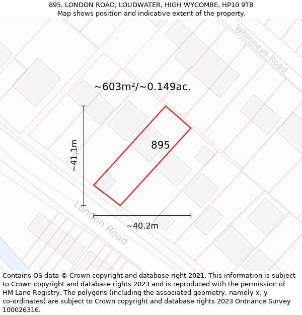 895, LONDON ROAD, LOUDWATER, HIGH WYCOMBE, HP10 9TB: Plot and title map