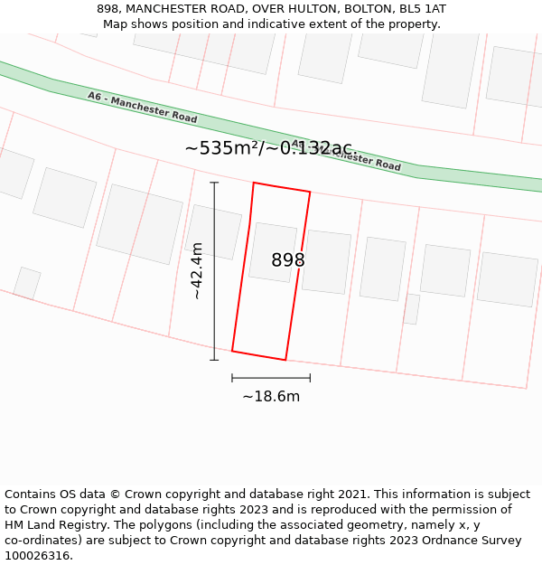 898, MANCHESTER ROAD, OVER HULTON, BOLTON, BL5 1AT: Plot and title map