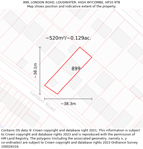 899, LONDON ROAD, LOUDWATER, HIGH WYCOMBE, HP10 9TB: Plot and title map