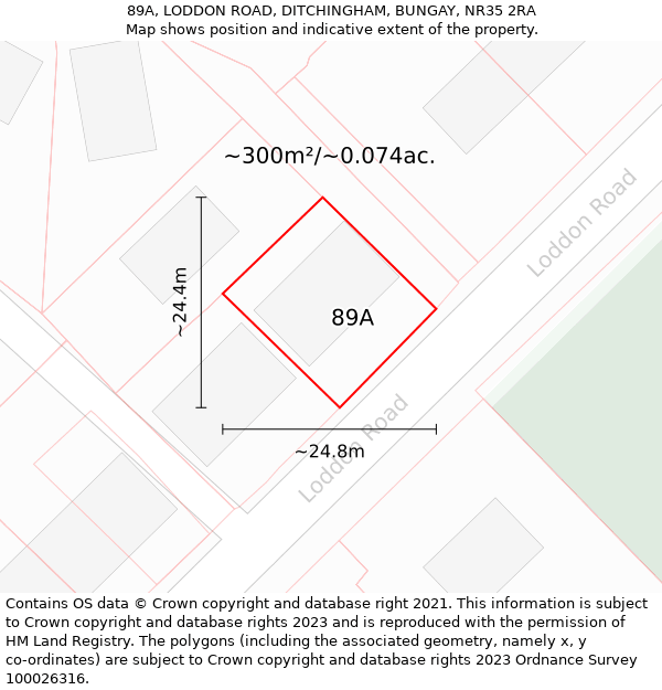 89A, LODDON ROAD, DITCHINGHAM, BUNGAY, NR35 2RA: Plot and title map