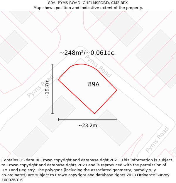 89A, PYMS ROAD, CHELMSFORD, CM2 8PX: Plot and title map