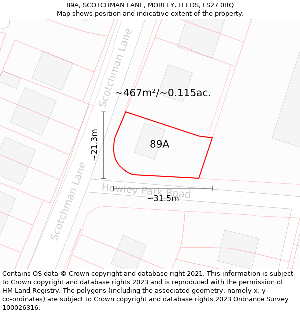 89A, SCOTCHMAN LANE, MORLEY, LEEDS, LS27 0BQ: Plot and title map