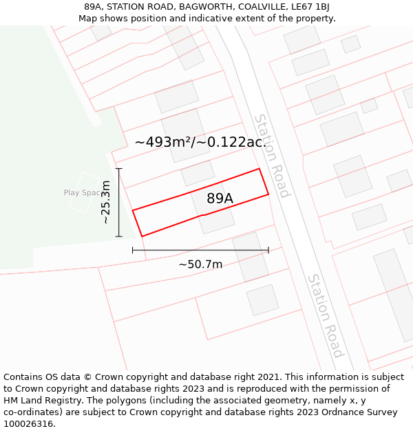 89A, STATION ROAD, BAGWORTH, COALVILLE, LE67 1BJ: Plot and title map