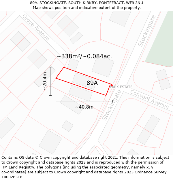 89A, STOCKINGATE, SOUTH KIRKBY, PONTEFRACT, WF9 3NU: Plot and title map