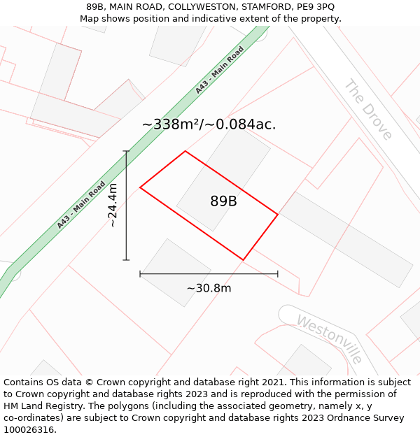 89B, MAIN ROAD, COLLYWESTON, STAMFORD, PE9 3PQ: Plot and title map