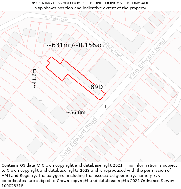 89D, KING EDWARD ROAD, THORNE, DONCASTER, DN8 4DE: Plot and title map