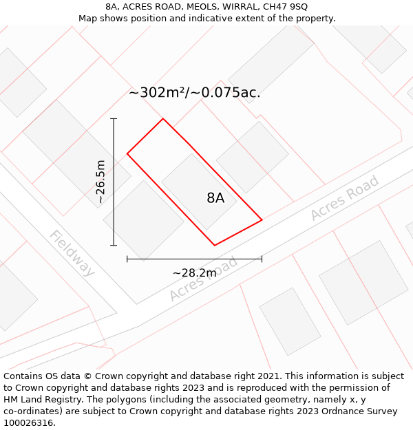 8A, ACRES ROAD, MEOLS, WIRRAL, CH47 9SQ: Plot and title map