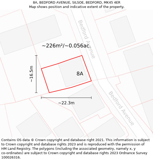 8A, BEDFORD AVENUE, SILSOE, BEDFORD, MK45 4ER: Plot and title map