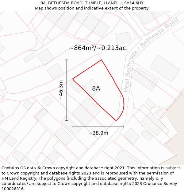 8A, BETHESDA ROAD, TUMBLE, LLANELLI, SA14 6HY: Plot and title map