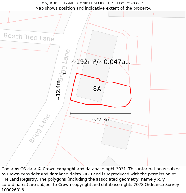 8A, BRIGG LANE, CAMBLESFORTH, SELBY, YO8 8HS: Plot and title map