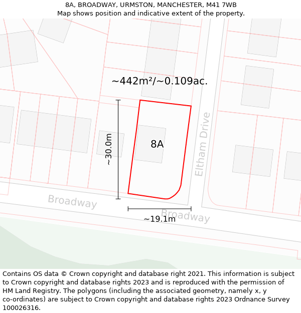 8A, BROADWAY, URMSTON, MANCHESTER, M41 7WB: Plot and title map