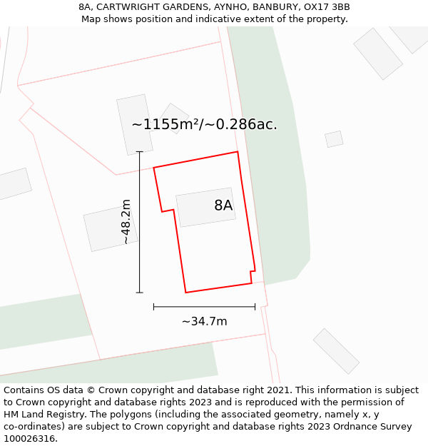 8A, CARTWRIGHT GARDENS, AYNHO, BANBURY, OX17 3BB: Plot and title map