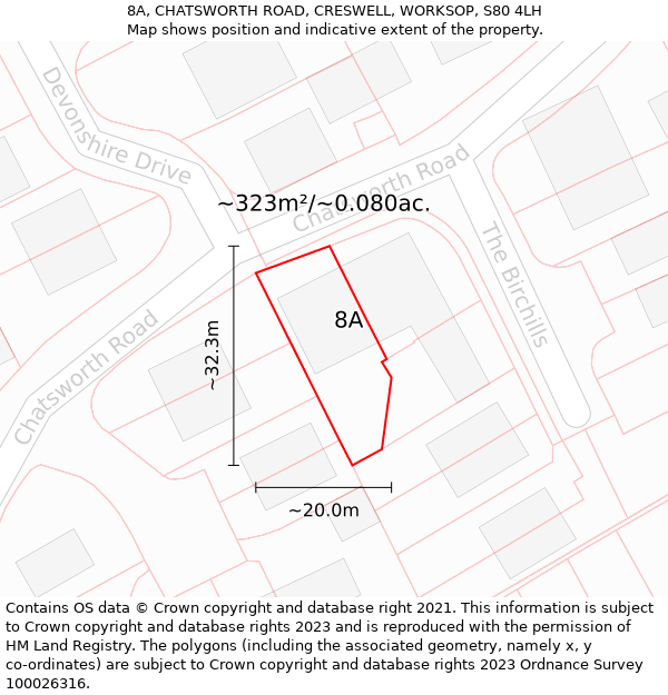 8A, CHATSWORTH ROAD, CRESWELL, WORKSOP, S80 4LH: Plot and title map