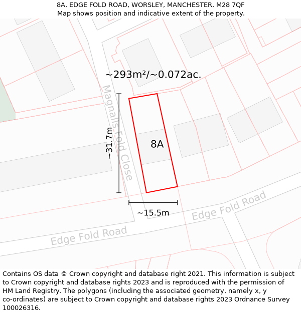 8A, EDGE FOLD ROAD, WORSLEY, MANCHESTER, M28 7QF: Plot and title map