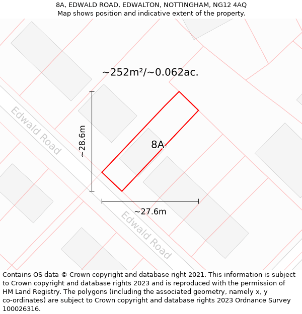 8A, EDWALD ROAD, EDWALTON, NOTTINGHAM, NG12 4AQ: Plot and title map