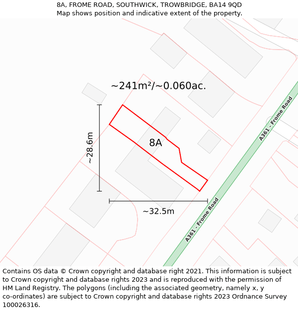 8A, FROME ROAD, SOUTHWICK, TROWBRIDGE, BA14 9QD: Plot and title map