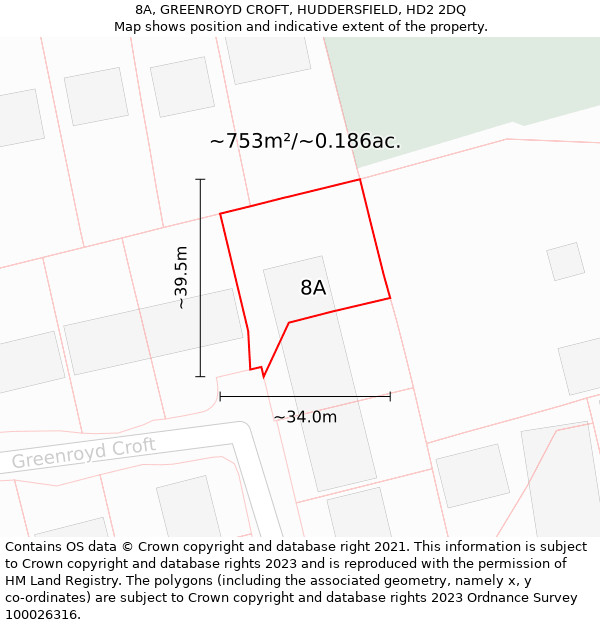 8A, GREENROYD CROFT, HUDDERSFIELD, HD2 2DQ: Plot and title map