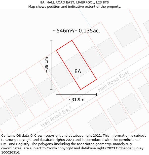 8A, HALL ROAD EAST, LIVERPOOL, L23 8TS: Plot and title map