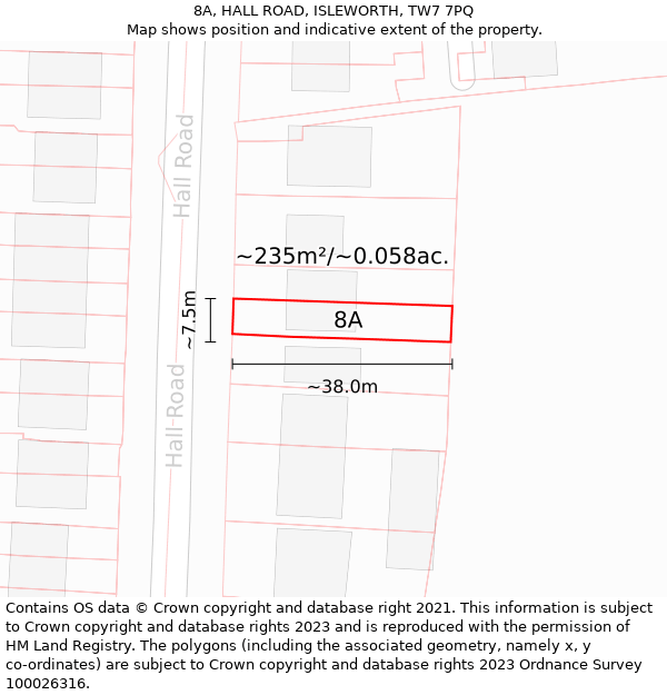 8A, HALL ROAD, ISLEWORTH, TW7 7PQ: Plot and title map