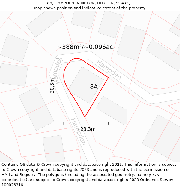 8A, HAMPDEN, KIMPTON, HITCHIN, SG4 8QH: Plot and title map