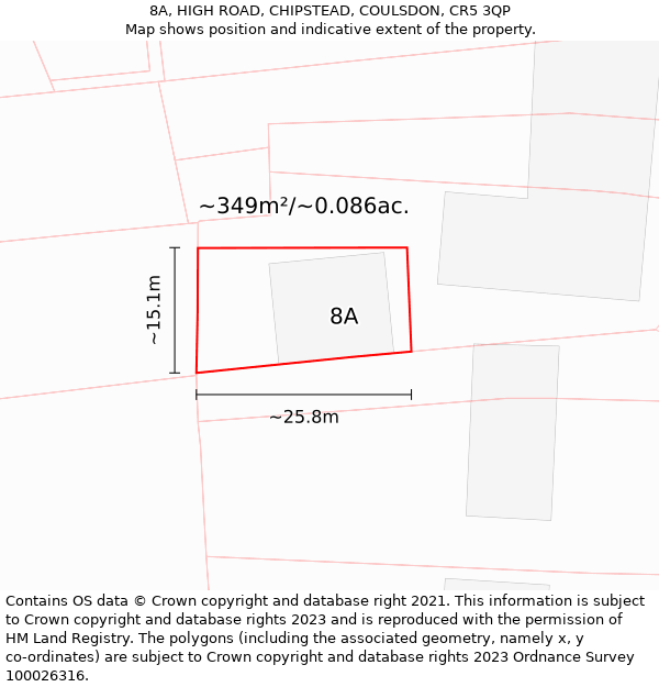 8A, HIGH ROAD, CHIPSTEAD, COULSDON, CR5 3QP: Plot and title map