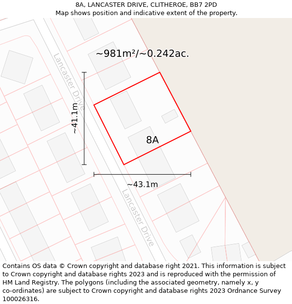 8A, LANCASTER DRIVE, CLITHEROE, BB7 2PD: Plot and title map