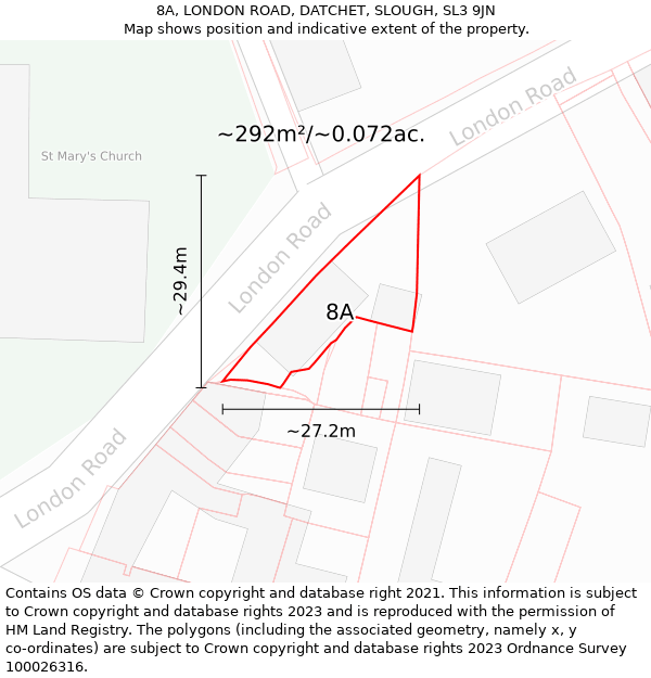 8A, LONDON ROAD, DATCHET, SLOUGH, SL3 9JN: Plot and title map