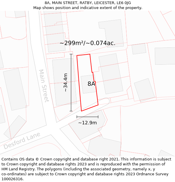 8A, MAIN STREET, RATBY, LEICESTER, LE6 0JG: Plot and title map