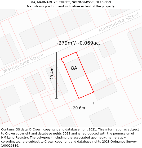 8A, MARMADUKE STREET, SPENNYMOOR, DL16 6DN: Plot and title map