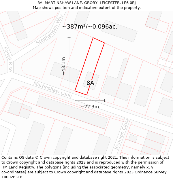 8A, MARTINSHAW LANE, GROBY, LEICESTER, LE6 0BJ: Plot and title map