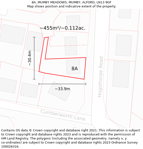 8A, MUMBY MEADOWS, MUMBY, ALFORD, LN13 9GF: Plot and title map