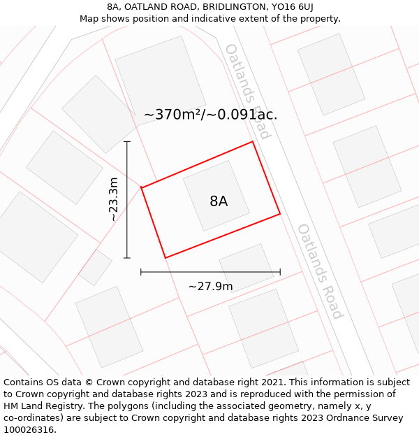 8A, OATLAND ROAD, BRIDLINGTON, YO16 6UJ: Plot and title map