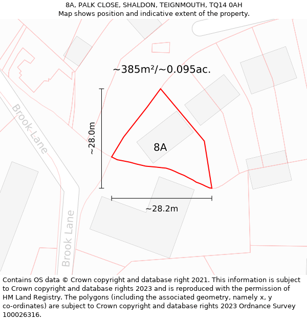 8A, PALK CLOSE, SHALDON, TEIGNMOUTH, TQ14 0AH: Plot and title map