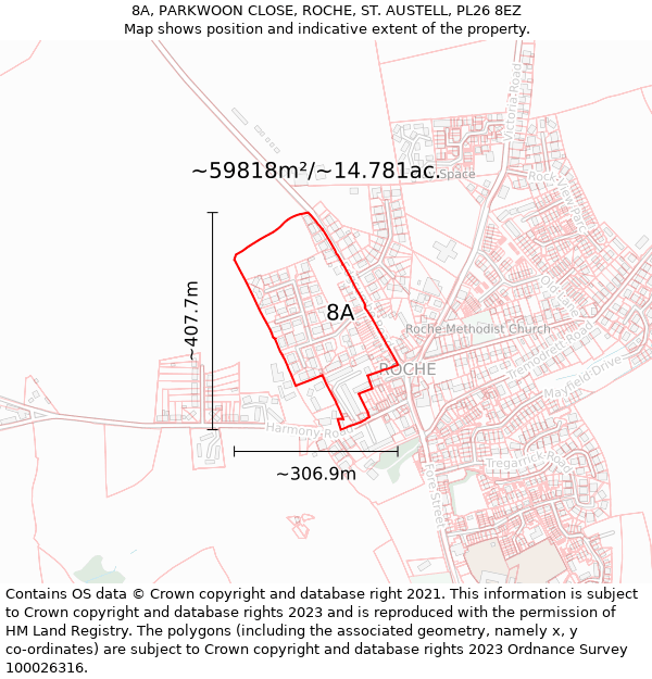 8A, PARKWOON CLOSE, ROCHE, ST. AUSTELL, PL26 8EZ: Plot and title map