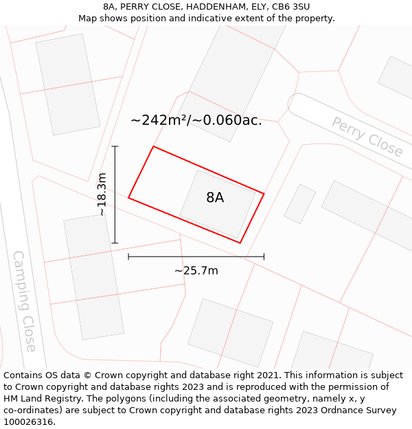 8A, PERRY CLOSE, HADDENHAM, ELY, CB6 3SU: Plot and title map