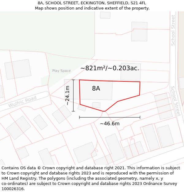 8A, SCHOOL STREET, ECKINGTON, SHEFFIELD, S21 4FL: Plot and title map