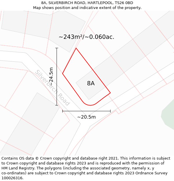 8A, SILVERBIRCH ROAD, HARTLEPOOL, TS26 0BD: Plot and title map